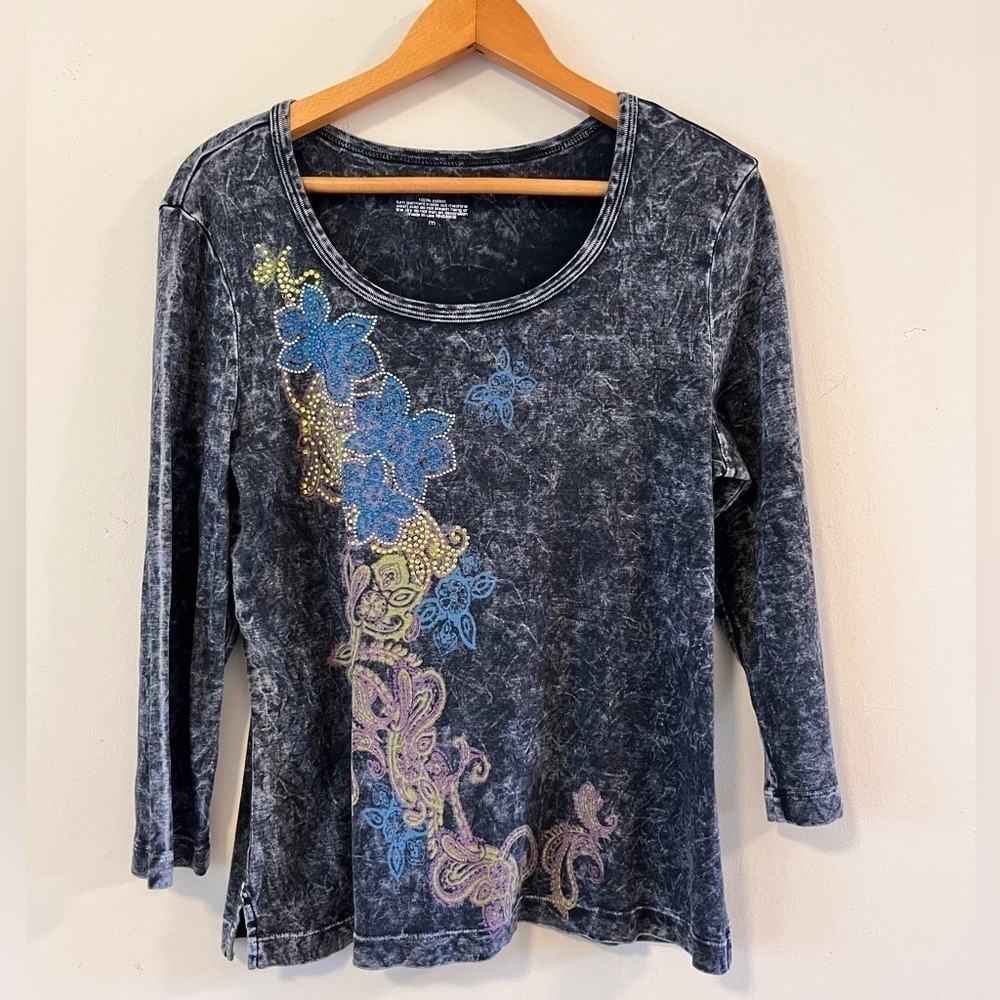 VTG WESTBOUND Sz M Y2K WESTERN GLITTER TOP long Sleeve Goth Gothic Hi-Hop street